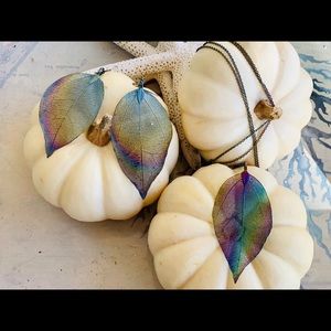 psychedelic Real Leaf Earring & Necklace Set